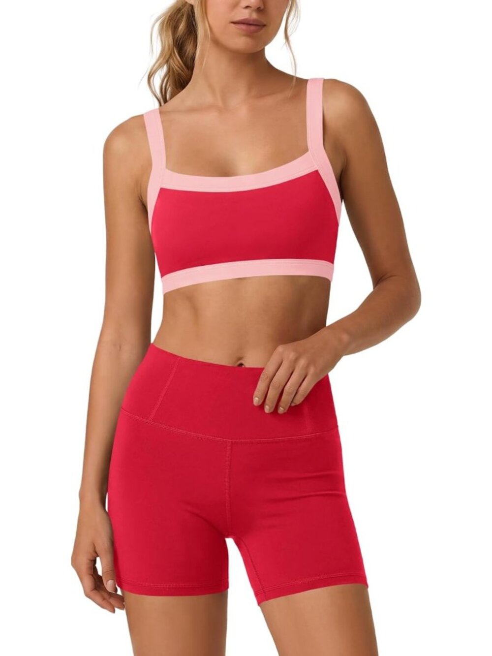 Color Block Padded Sports Bra & Biker Short Set | Women's Workout Outfit